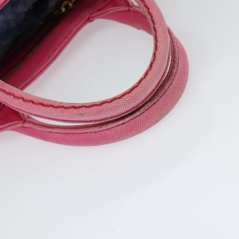 PRADA Canapa PM Hand Bag Canvas 2way Pink Gold Auth fm4554
