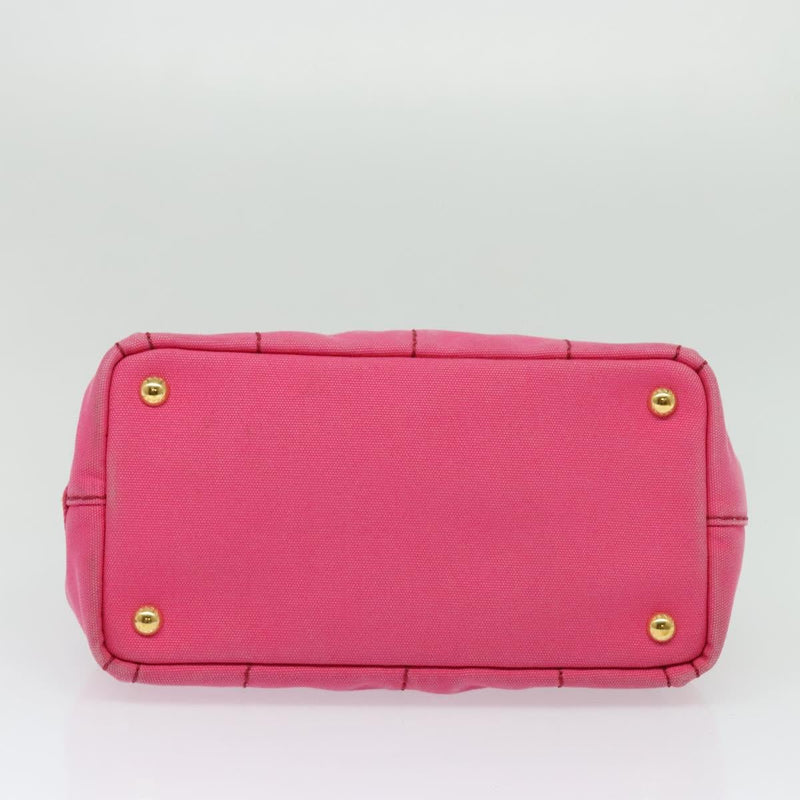 PRADA Canapa PM Hand Bag Canvas 2way Pink Gold Auth fm4554