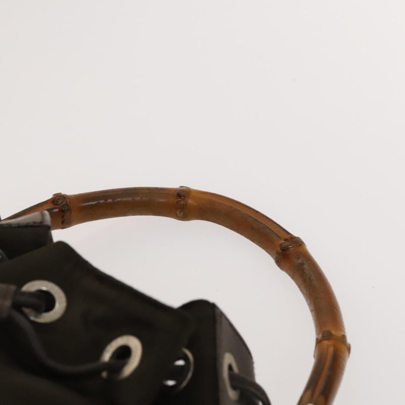 GUCCI Bamboo Hand Bag Nylon Leather 2way Khaki Silver 001 3754 1657 Auth fm4563