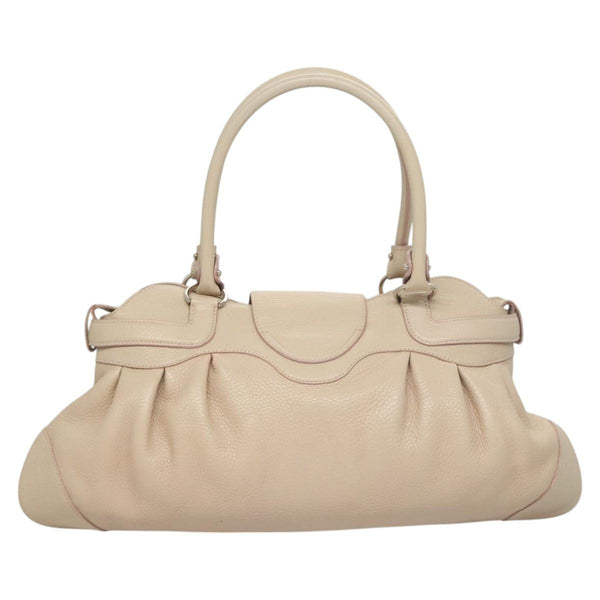 Salvatore Ferragamo Gancini Hand Bag Leather Beige Silver Auth fm4564