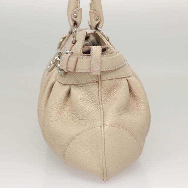Salvatore Ferragamo Gancini Hand Bag Leather Beige Silver Auth fm4564