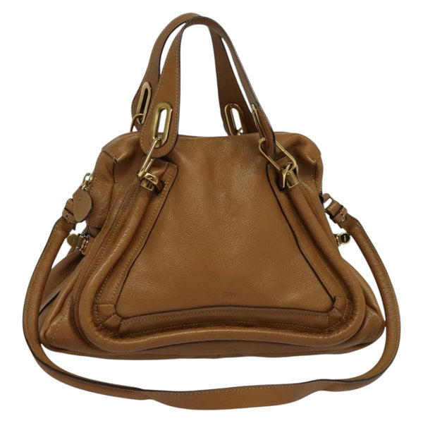 Chloe Paraty Hand Bag Leather 2way Brown Gold Auth fm4565