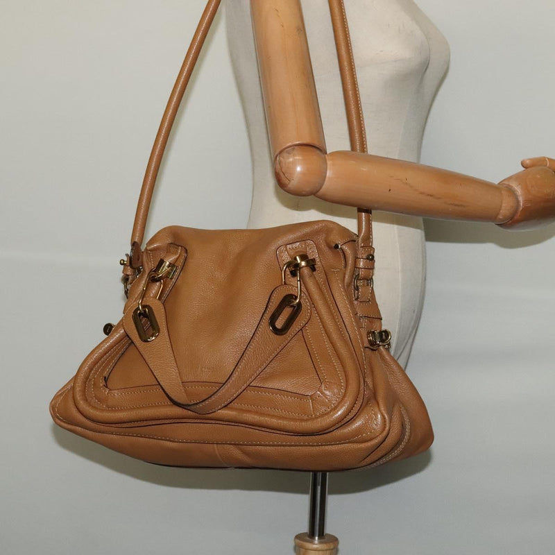 Chloe Paraty Hand Bag Leather 2way Brown Gold Auth fm4565