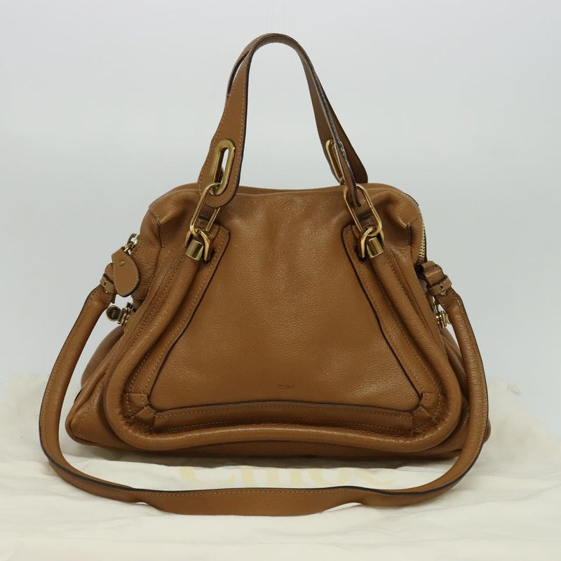 Chloe Paraty Hand Bag Leather 2way Brown Gold Auth fm4565