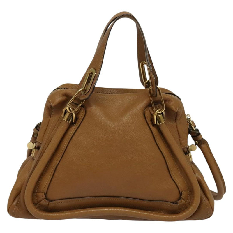 Chloe Paraty Hand Bag Leather 2way Brown Gold Auth fm4565
