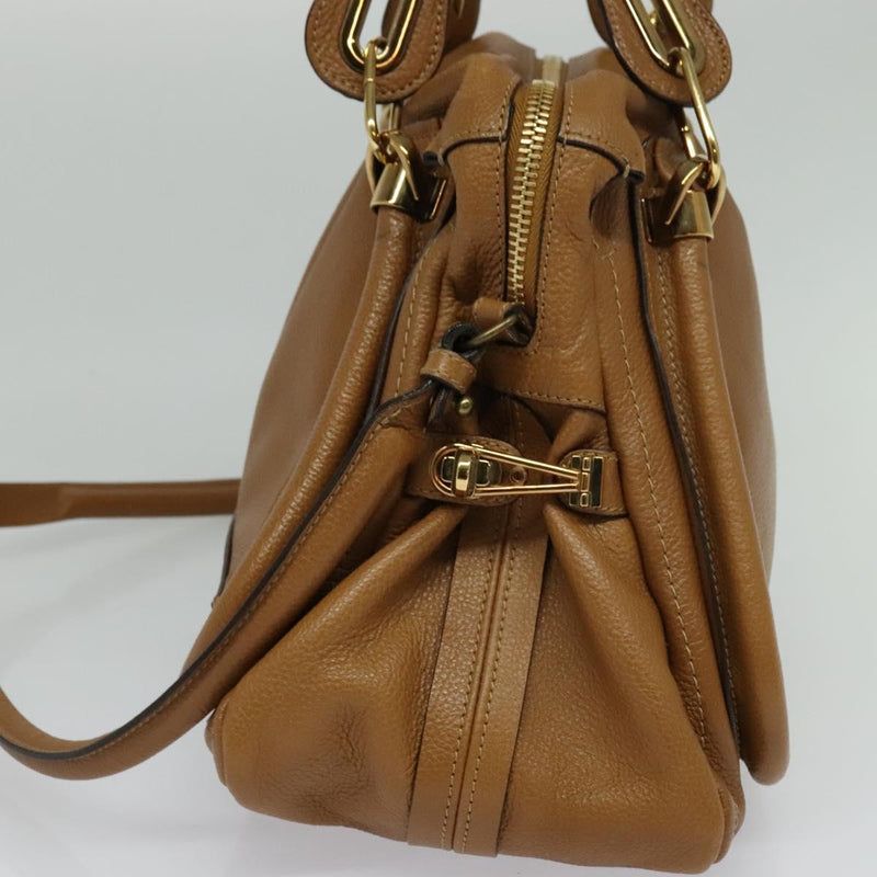 Chloe Paraty Hand Bag Leather 2way Brown Gold Auth fm4565