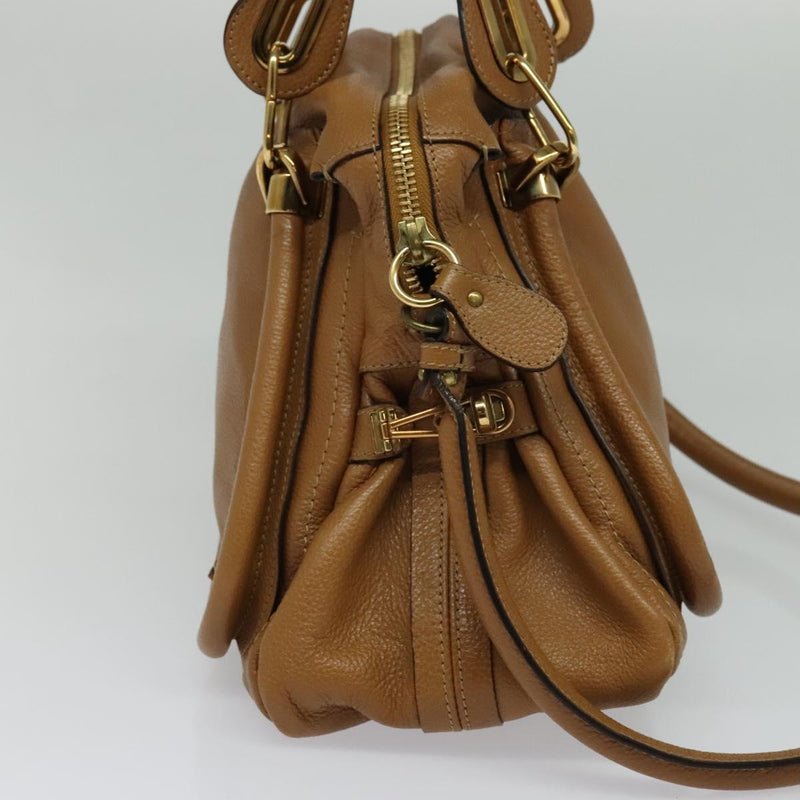 Chloe Paraty Hand Bag Leather 2way Brown Gold Auth fm4565