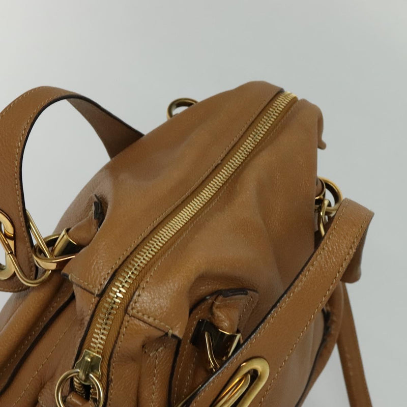 Chloe Paraty Hand Bag Leather 2way Brown Gold Auth fm4565