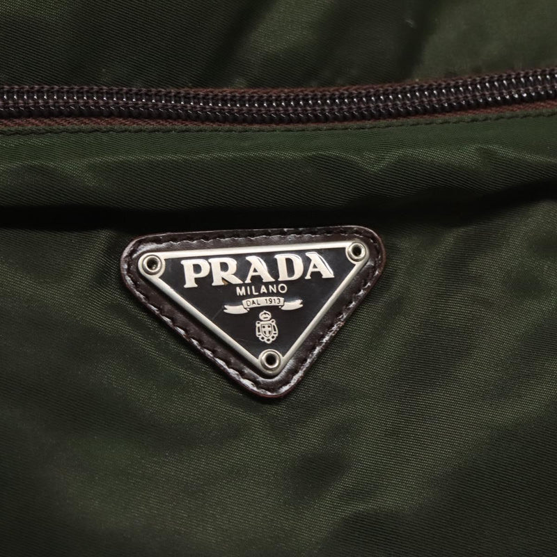 PRADA Tote Bag Nylon Khaki Silver Auth fm4566