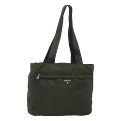 PRADA Tote Bag Nylon Khaki Silver Auth fm4566