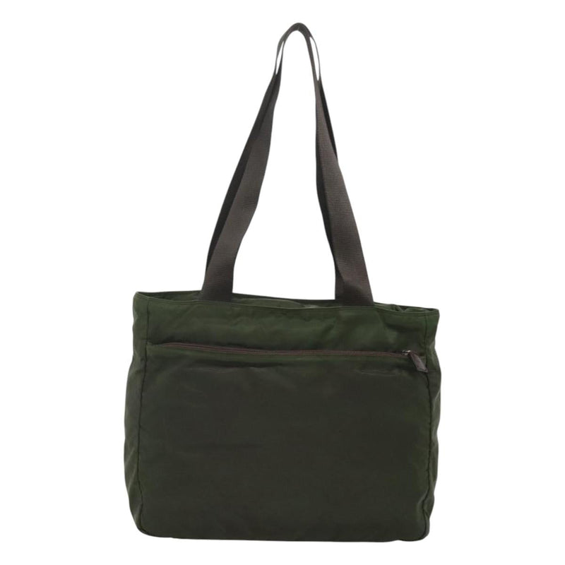 PRADA Tote Bag Nylon Khaki Silver Auth fm4566