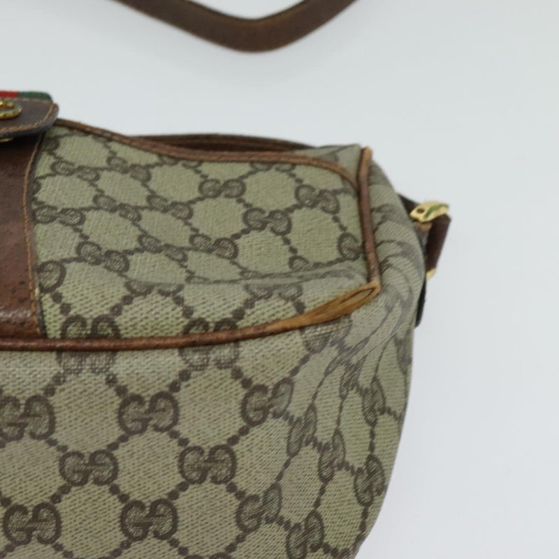 GUCCI GG Supreme Web Sherry Line Shoulder Bag PVC Leather Beige Gold Auth fm4588