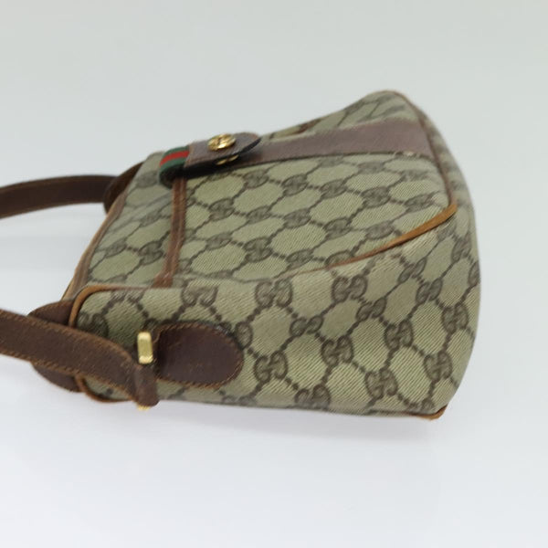 GUCCI GG Supreme Web Sherry Line Shoulder Bag PVC Leather Beige Gold Auth fm4588