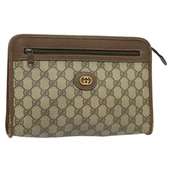 GUCCI GG Supreme Clutch Bag PVC Beige Gold 014 115 6063 Auth fm4595