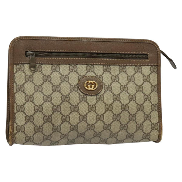 GUCCI GG Supreme Clutch Bag PVC Beige Gold 014 115 6063 Auth fm4595