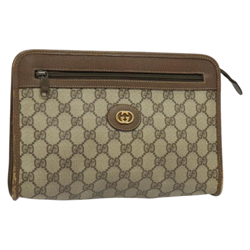 GUCCI GG Supreme Clutch Bag PVC Beige Gold 014 115 6063 Auth fm4595