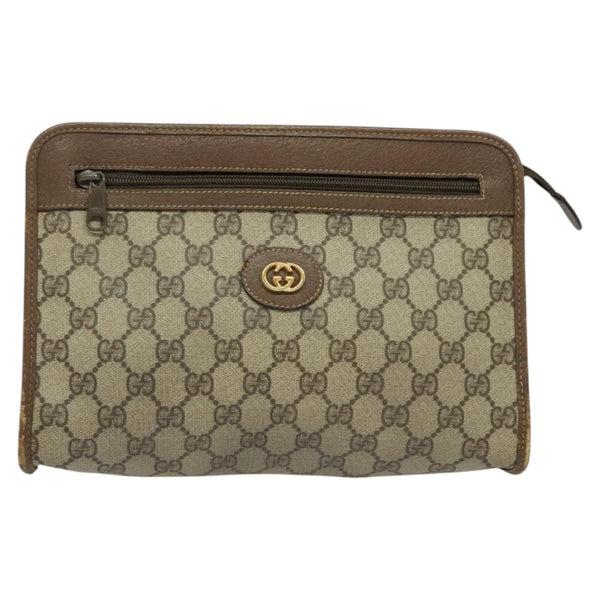 GUCCI GG Supreme Clutch Bag PVC Beige Gold 014 115 6063 Auth fm4595
