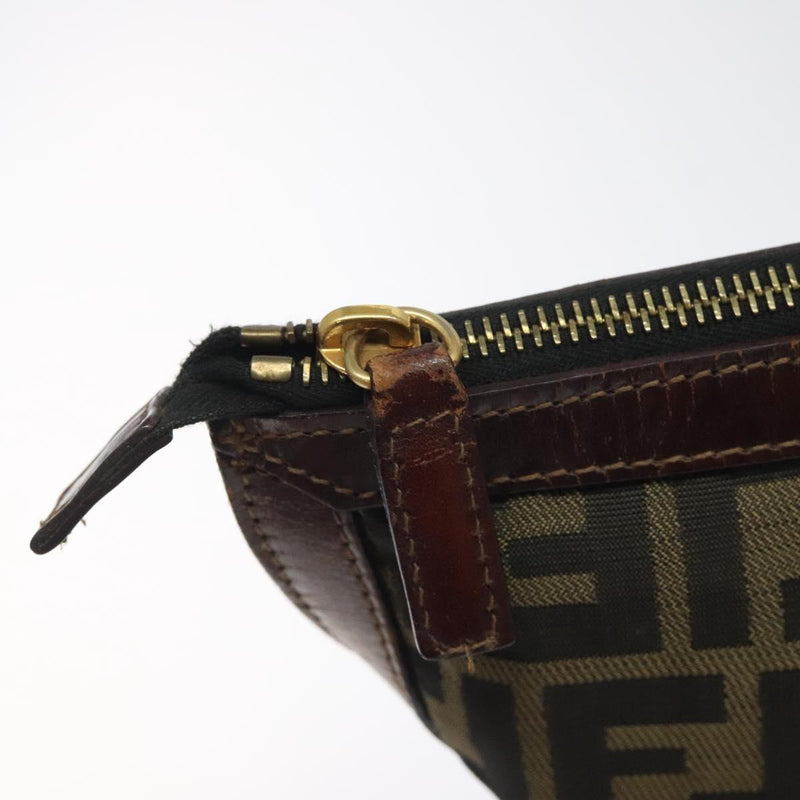 FENDI Zucca Canvas Clutch Bag Black Brown gold Auth fm4602