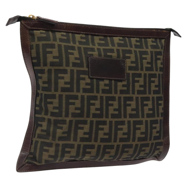 FENDI Zucca Canvas Clutch Bag Black Brown gold Auth fm4602
