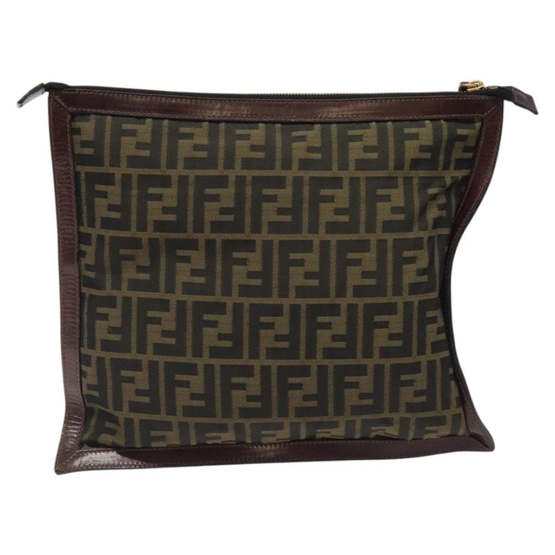 FENDI Zucca Canvas Clutch Bag Black Brown gold Auth fm4602