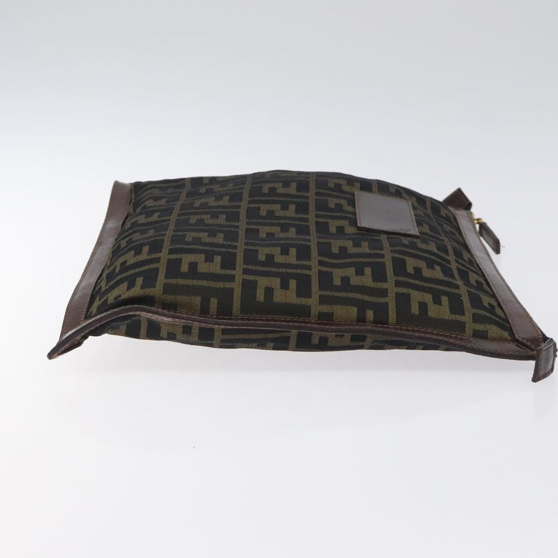 FENDI Zucca Canvas Clutch Bag Black Brown gold Auth fm4602
