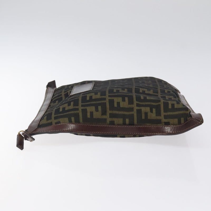 FENDI Zucca Canvas Clutch Bag Black Brown gold Auth fm4602