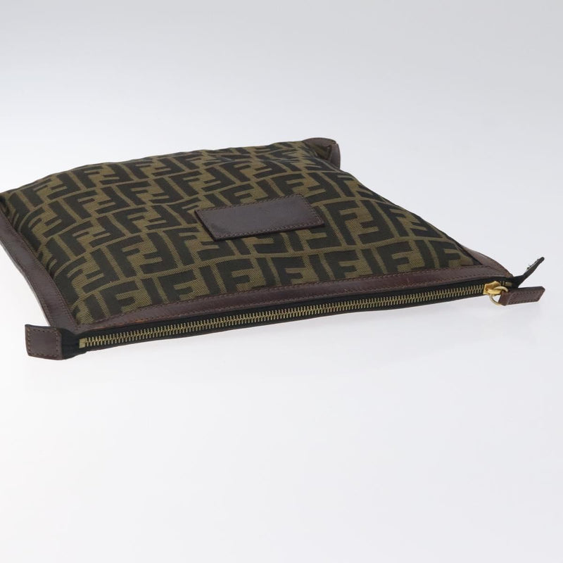 FENDI Zucca Canvas Clutch Bag Black Brown gold Auth fm4602
