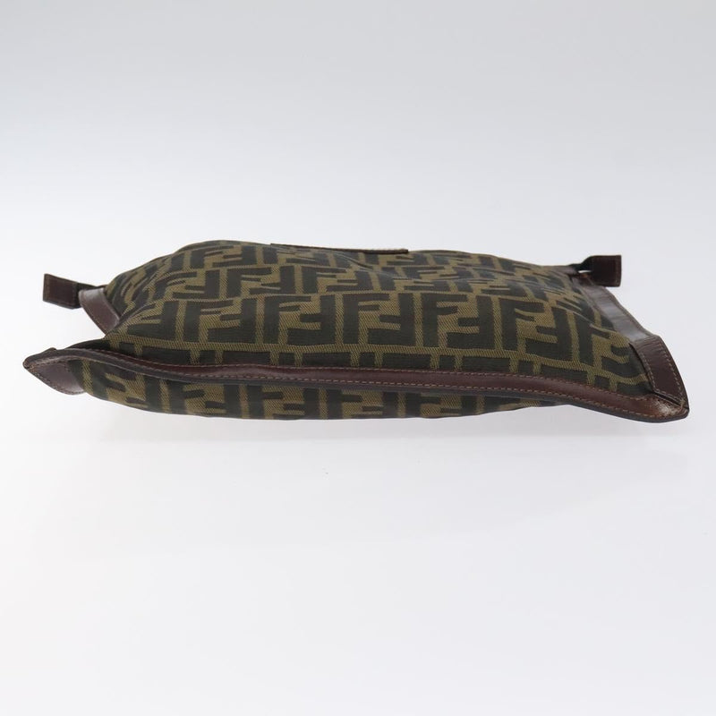 FENDI Zucca Canvas Clutch Bag Black Brown gold Auth fm4602