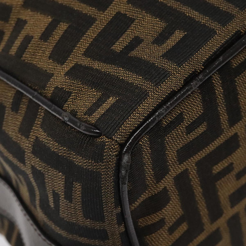 FENDI Zucca Canvas Vanity Hand Bag Black Brown Silver Auth fm4609