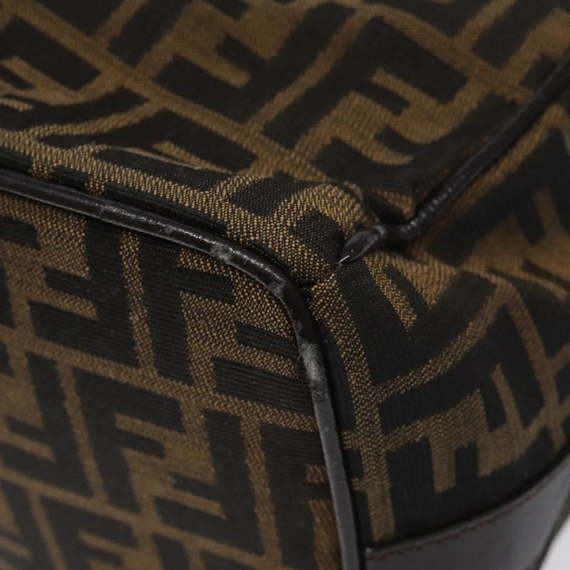 FENDI Zucca Canvas Vanity Hand Bag Black Brown Silver Auth fm4609