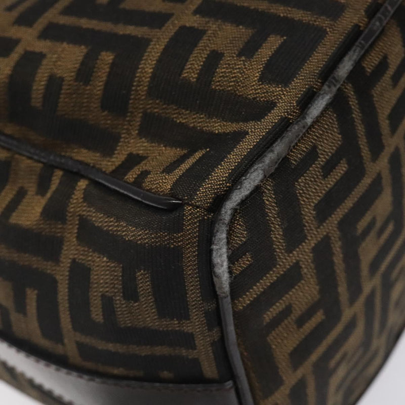 FENDI Zucca Canvas Vanity Hand Bag Black Brown Silver Auth fm4609