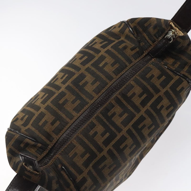 FENDI Zucca Canvas Vanity Hand Bag Black Brown Silver Auth fm4609