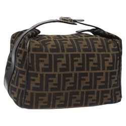 FENDI Zucca Canvas Vanity Hand Bag Black Brown Silver Auth fm4609
