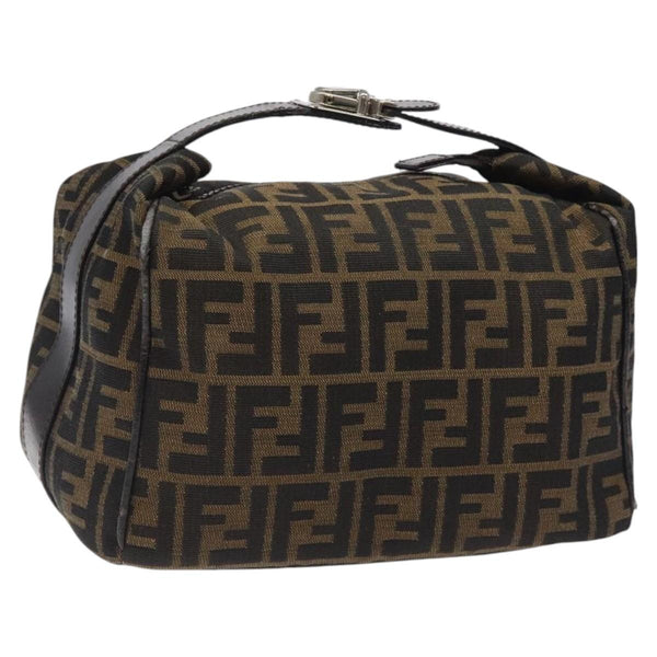 FENDI Zucca Canvas Vanity Hand Bag Black Brown Silver Auth fm4609