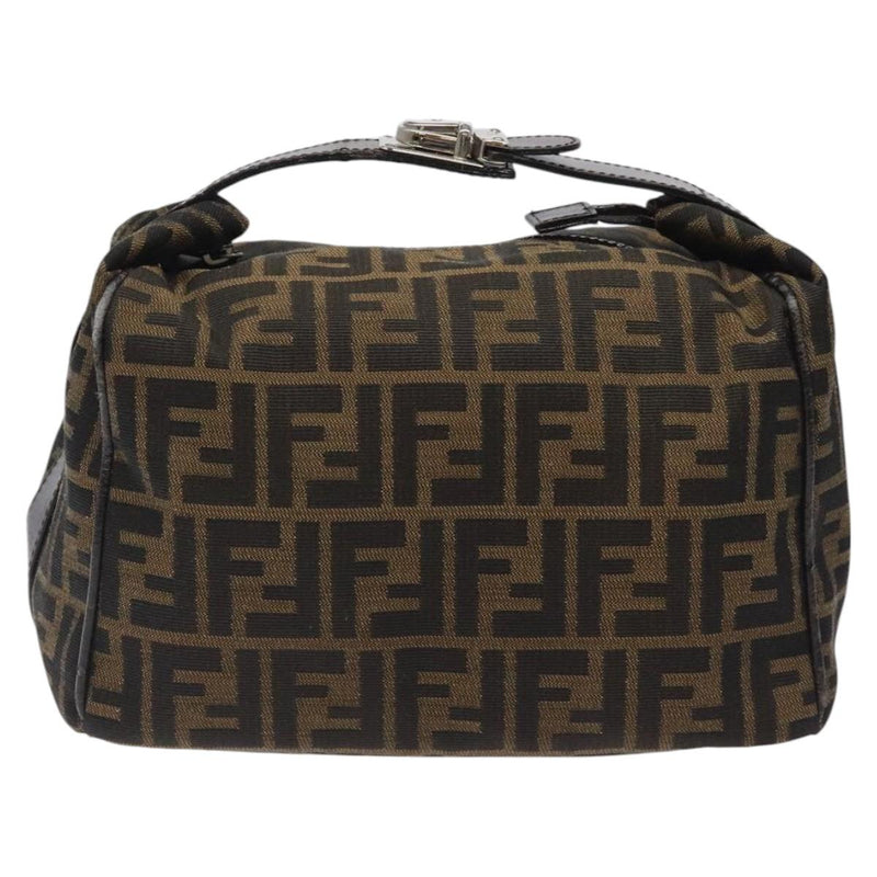FENDI Zucca Canvas Vanity Hand Bag Black Brown Silver Auth fm4609