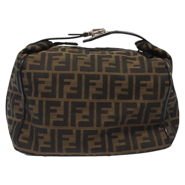FENDI Zucca Canvas Vanity Hand Bag Black Brown Silver Auth fm4609