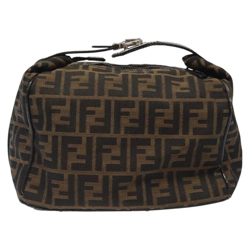 FENDI Zucca Canvas Vanity Hand Bag Black Brown Silver Auth fm4609