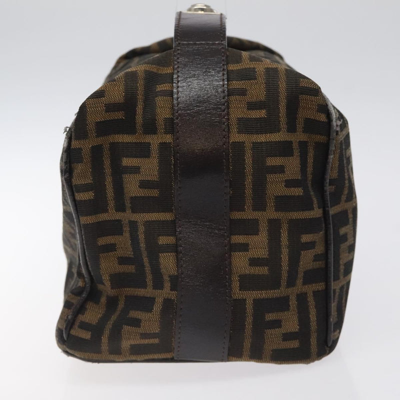 FENDI Zucca Canvas Vanity Hand Bag Black Brown Silver Auth fm4609