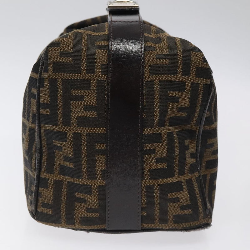 FENDI Zucca Canvas Vanity Hand Bag Black Brown Silver Auth fm4609