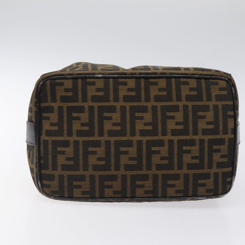FENDI Zucca Canvas Vanity Hand Bag Black Brown Silver Auth fm4609