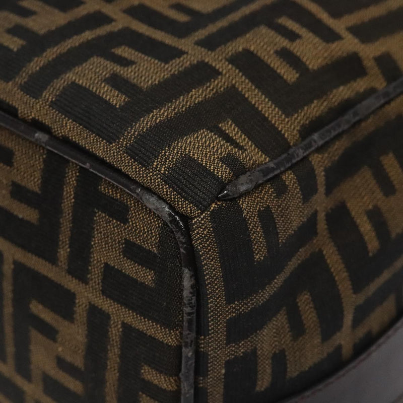 FENDI Zucca Canvas Vanity Hand Bag Black Brown Silver Auth fm4609