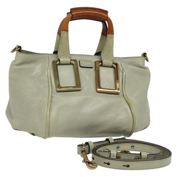 Chloe Etel Hand Bag Leather 2way Gray Gold 01 11 50 Auth fm4614