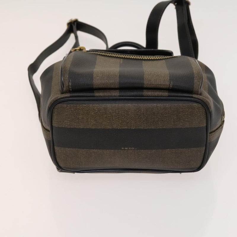 FENDI Pecan Canvas Backpack Brown Black gold Auth fm4620