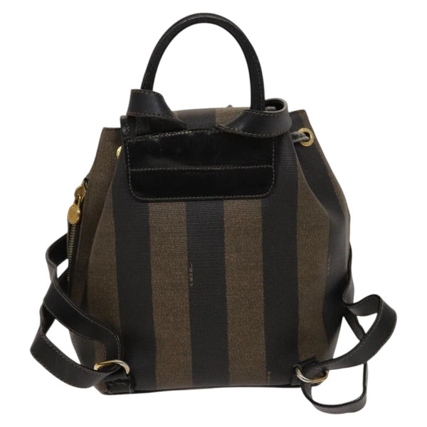 FENDI Pecan Canvas Backpack Brown Black gold Auth fm4620