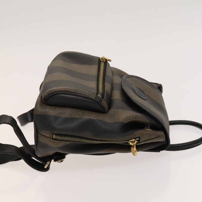 FENDI Pecan Canvas Backpack Brown Black gold Auth fm4620