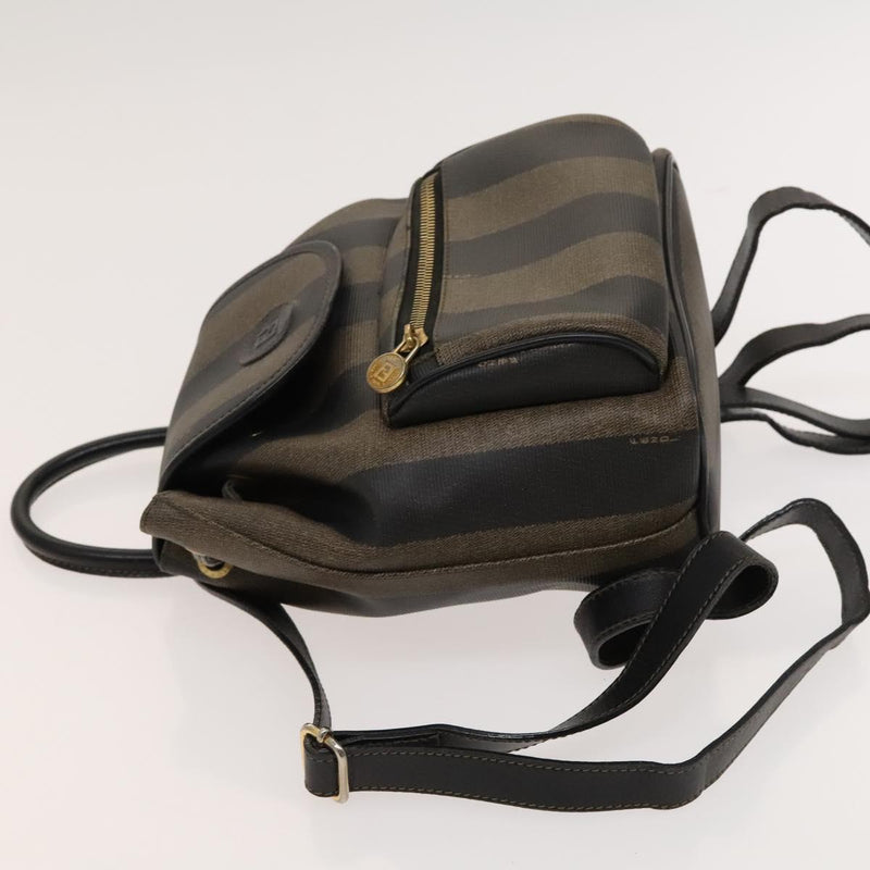 FENDI Pecan Canvas Backpack Brown Black gold Auth fm4620