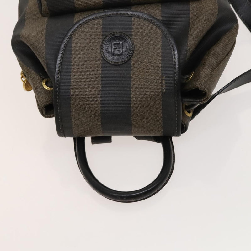 FENDI Pecan Canvas Backpack Brown Black gold Auth fm4620