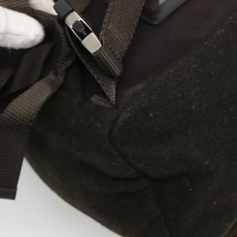 PRADA Backpack Wool Khaki Silver Auth hk2421