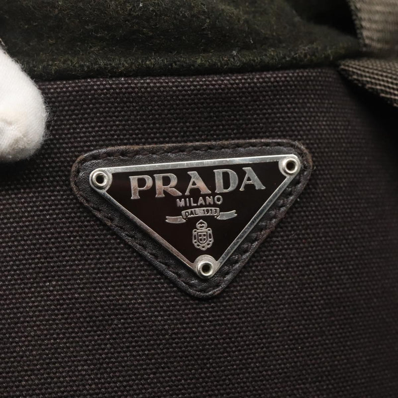 PRADA Backpack Wool Khaki Silver Auth hk2421