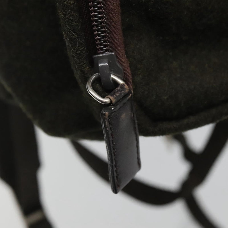 PRADA Backpack Wool Khaki Silver Auth hk2421